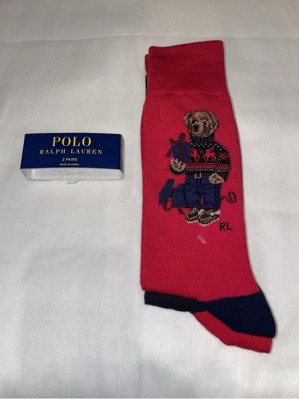 Polo by Ralph Lauren Red Crew Socks with Navy Accents and Bear Motif